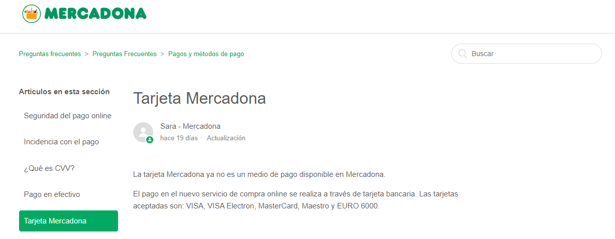 Pagos con tarjeta Mercadona